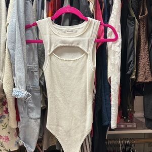 Ensemble White Ribbed Cutout Tank Bodysuit